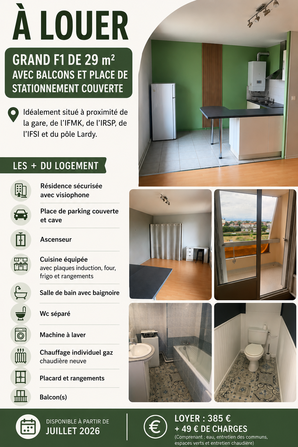 Grand F1 Proche centre/ balcons/ parking — photo 2
